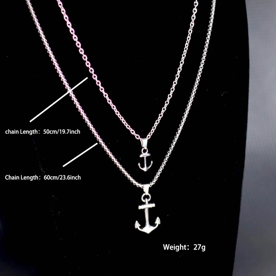 Hiphop Anchor Necklace For Men 2Pcs/Set Stainless Steel Cuban Chain Collar Outdoor Motorcycle Cool Riding Neck Accessories Punk view 3