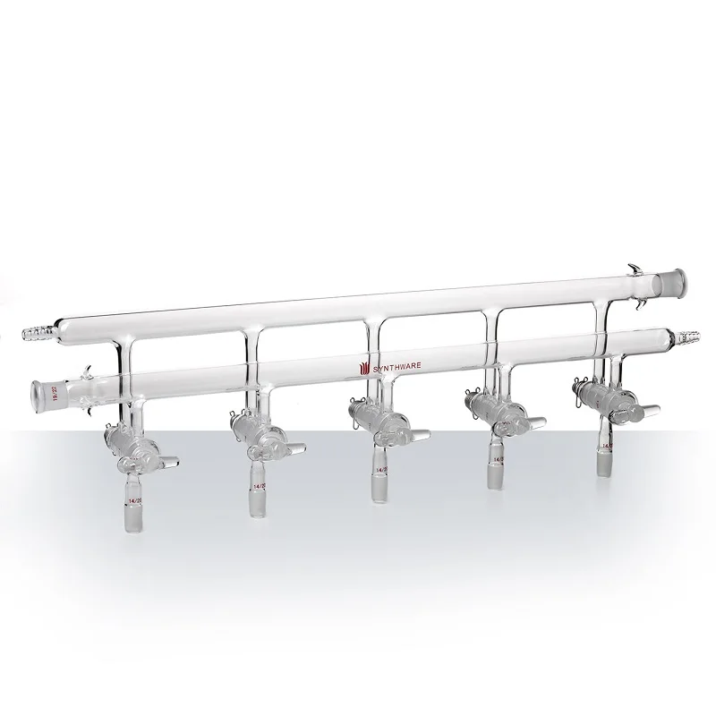 SYNTHWARE Vacuum gas distributor with double row pipes, Solid plug, Front-left and rear-right joint 19/22, With hook up, M59