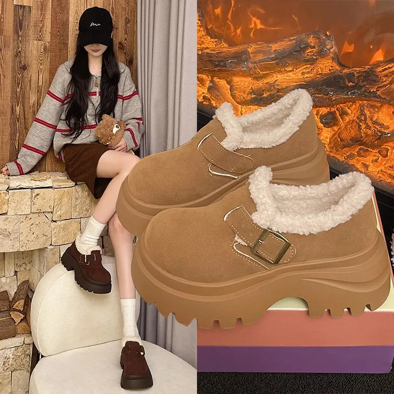 

Women's 2025 fashionable High Heels Suede Sport Cotton Shoes Casual Warm Short Plush Winter High Quality Cotton Shoes