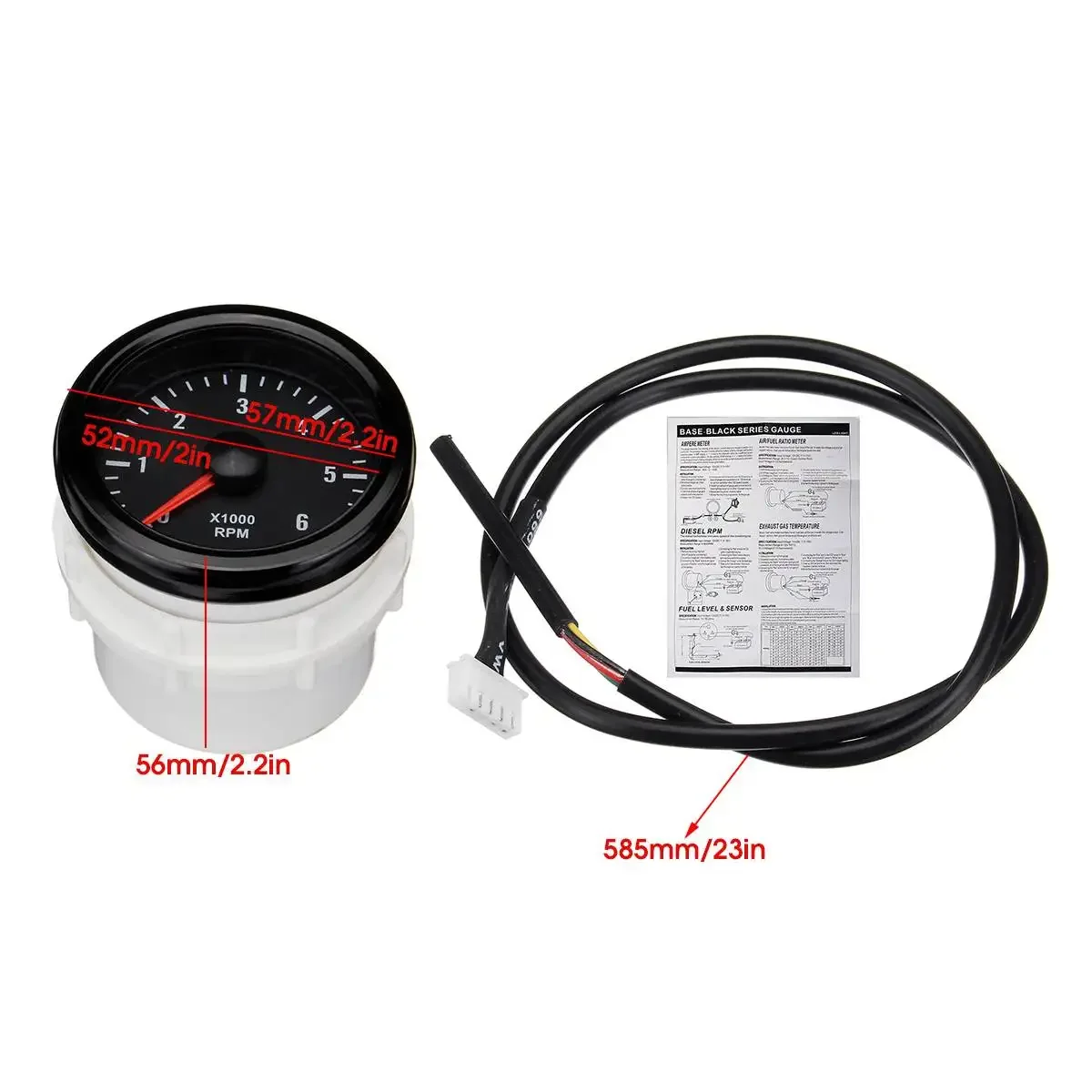 52mm 0-6000 RPM (On dash) White Electrical Tachometer Gauge For Diesel Motor Engine