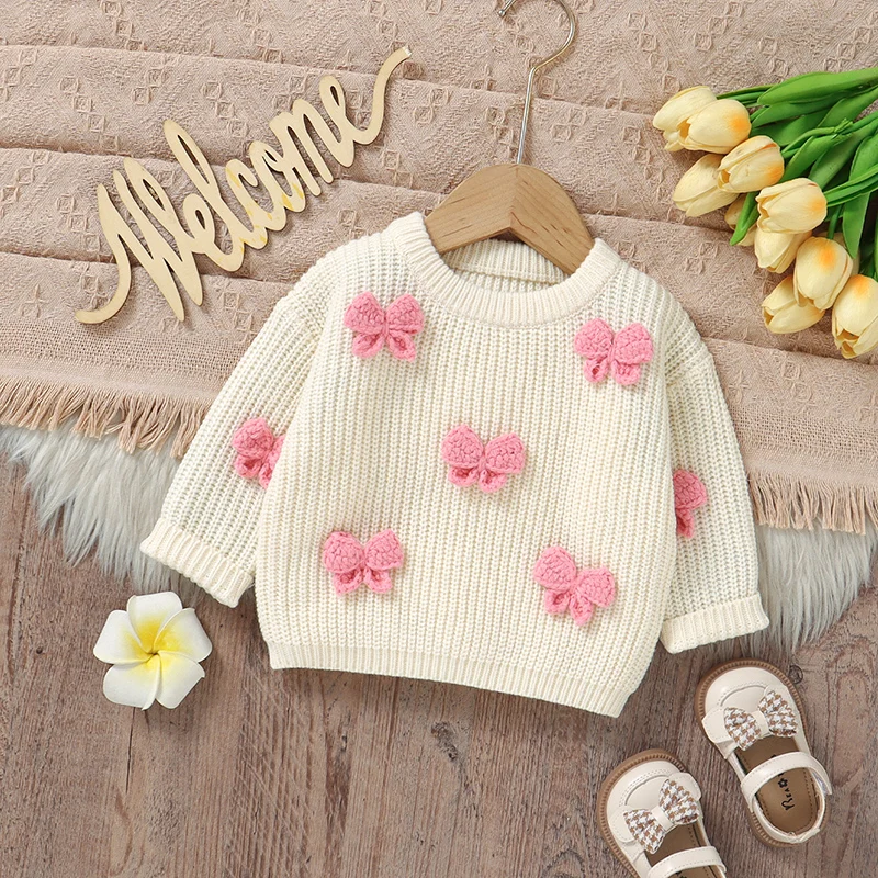 Baby Mädchen Pullover KnitHerbst Langarm Neugeborenen Pullover Mode Niedlichen Bogen Jumper Kleinkind Kinder Kleidung Strickwaren Tops