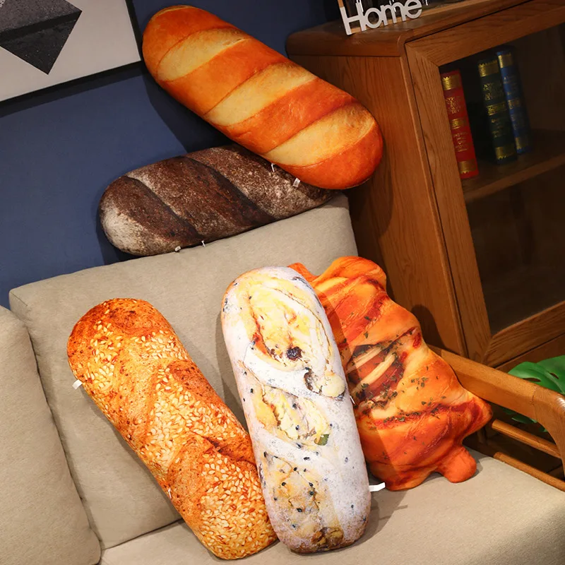 5 Sizes Simulation 3D Printing Bread Plush Toys Lifelike Soft Comfy Throw Pillow Back Pillow Creative Home Decor Funny Game Prop