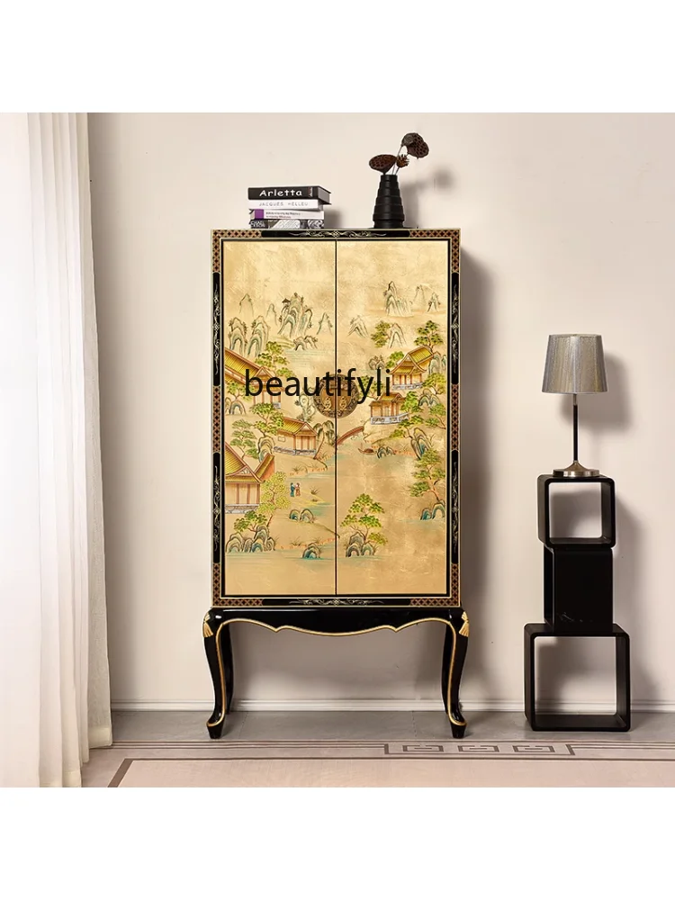 New Chinese Style Painted Solid Wood Home Double-Door Closet Storage Simple  Home Bedroom Wall-Mounted High-Leg Wardrobe