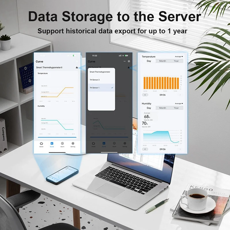 Moniteur intelligent de température et d'humidité PORK-Wifi, avec application de capteur, télécommande numérique, capteur de température et d'humidité, commande vocale