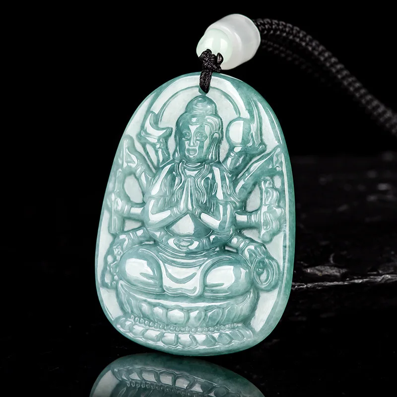 

A Myanmar Jadeite Guanyin Pendant Necklace Designer Carved Amulet Vintage Luxury Charm Natural Gemstone Burmese Jade Talismans