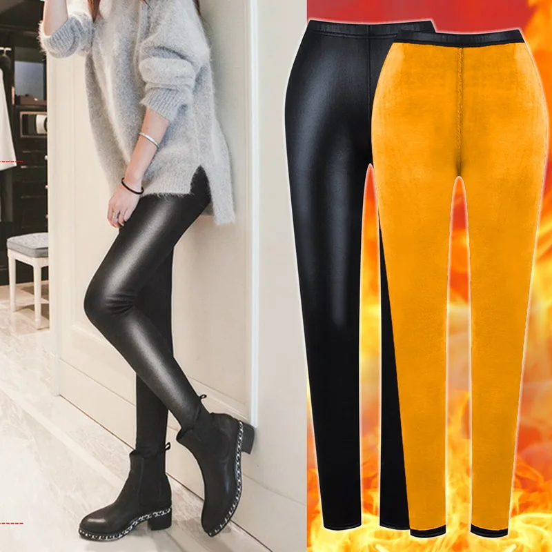 

Women M 2xl 4xl Sexy High Waist Winter Warm Leather Leggings Thermal Tights Pants Thick Fleece Slim Black Stretchy Non Strech