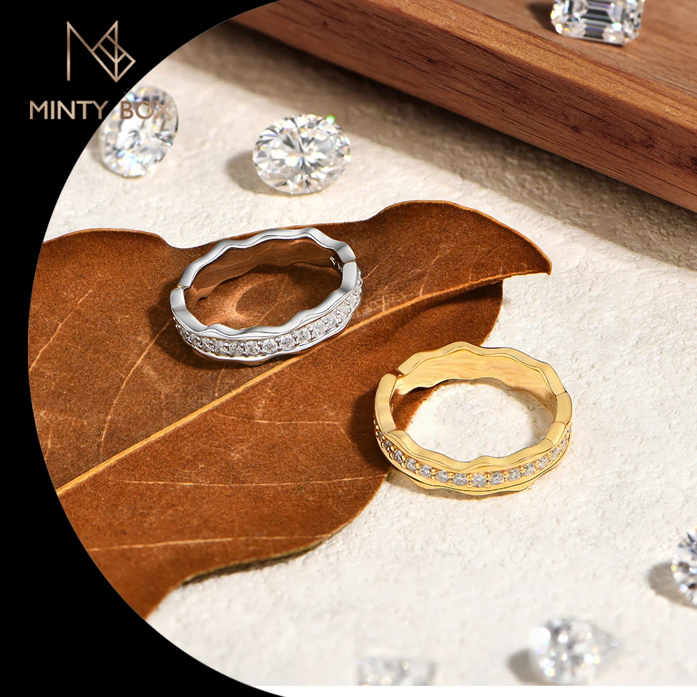 

MINTYBOX Moissanite Minimalist Irregular Wavy Road Texture 925 Steel Rings For Women Female Ring Luxury Anniversary Jewlery Gift