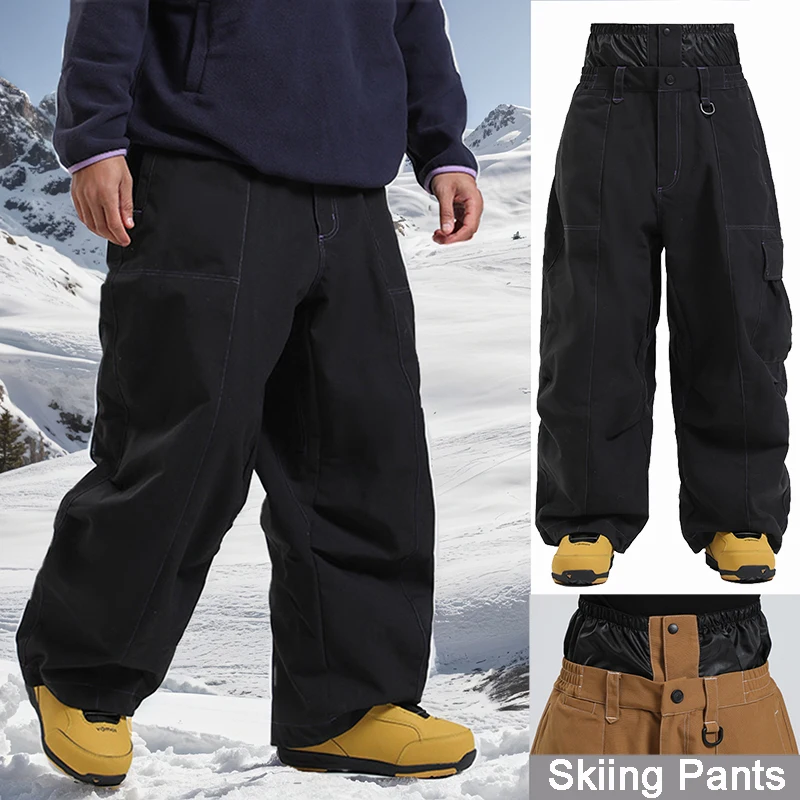 Pantaloni da snowboard da uomo nuovi con tasca grande Pantaloni da sci super larghi Campo di neve Isolamento impermeabile Coppia Abbigliamento sportivo invernale