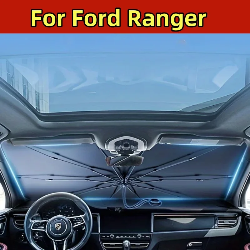 

For Ford Ranger New pull-out rope car sun umbrella UV protection, front windshield cover pull ring sun protection and sunshade