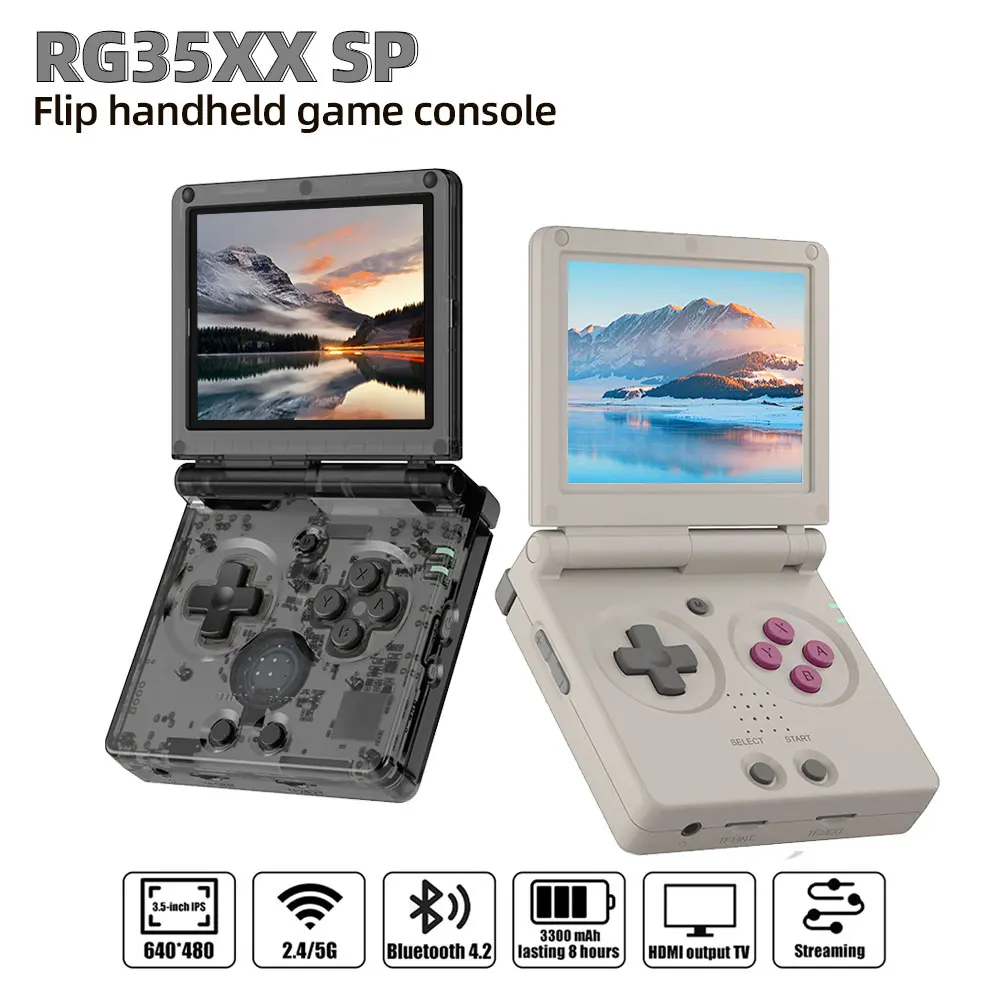 ANBERNIC RG35XXSP 3.5'' IPS Screen Flip Handheld Console Linux System HDMI-compatible TV Output 64G 5500 Games Pre-installed