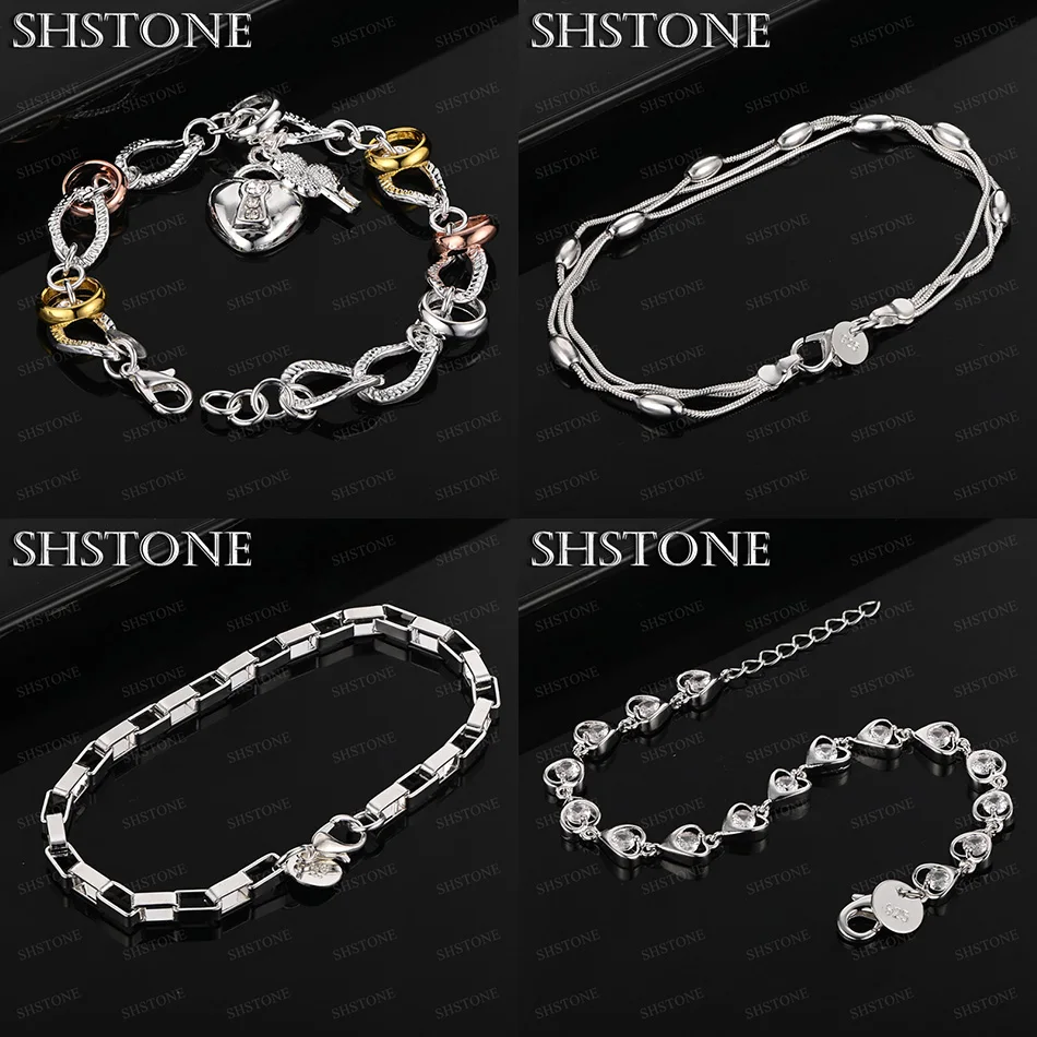 

Classic 925 Sterling Silver Heart Lock Key Heart Box Chain Oval Bead Bracelets Fashion Design Jewelry Accessories Birthday Party