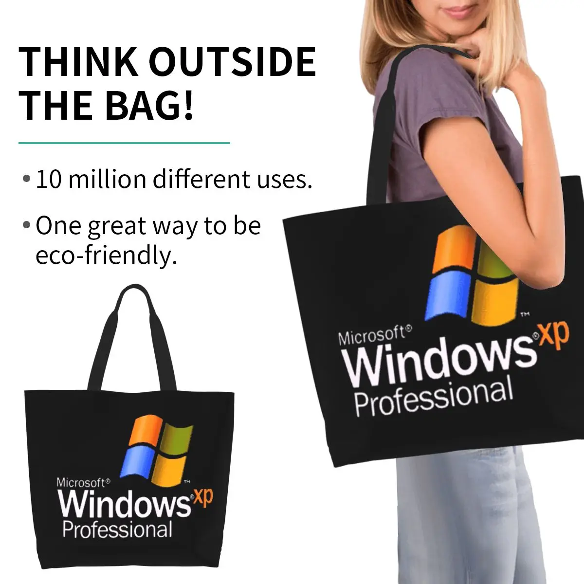 Windows XP Shopping Tote Bag Canvas Large Capacity Shoulder Bags Shopper Grocery Handbag for Women