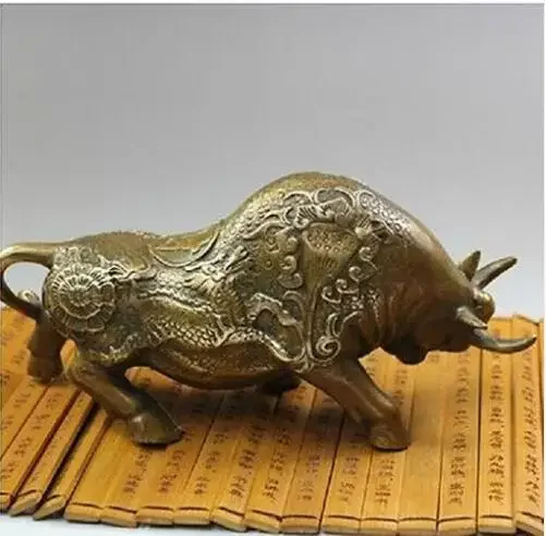 Chinese Old NICE Wall Street Chieese BRAAS Kylin Bull OX Statue Figure 8