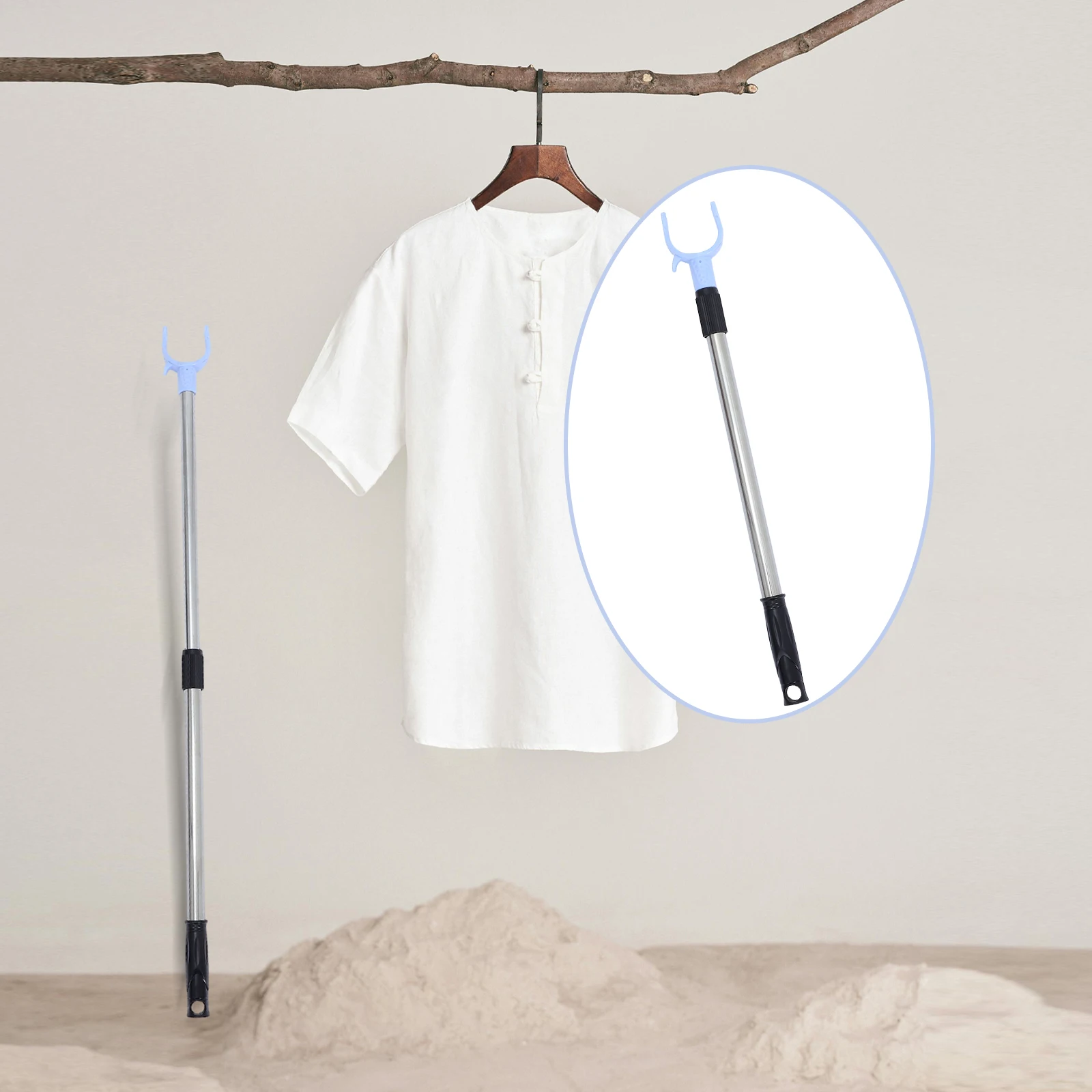 

Stainless Steel Retractable Clothes Drying Fork Adjustable Extension Rod Closet Pole Telescoping garment reach poles household