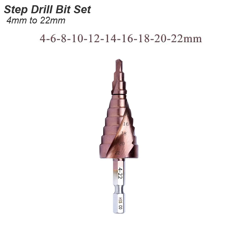 M35 Kobalt-Stufenbohrer, Schrittkegel für Metall, Aluminiumlegierung, Stahl, HSS CO, Schnellarbeitsstahl, konischer Sechskantschaft, Lochschneider-Set
