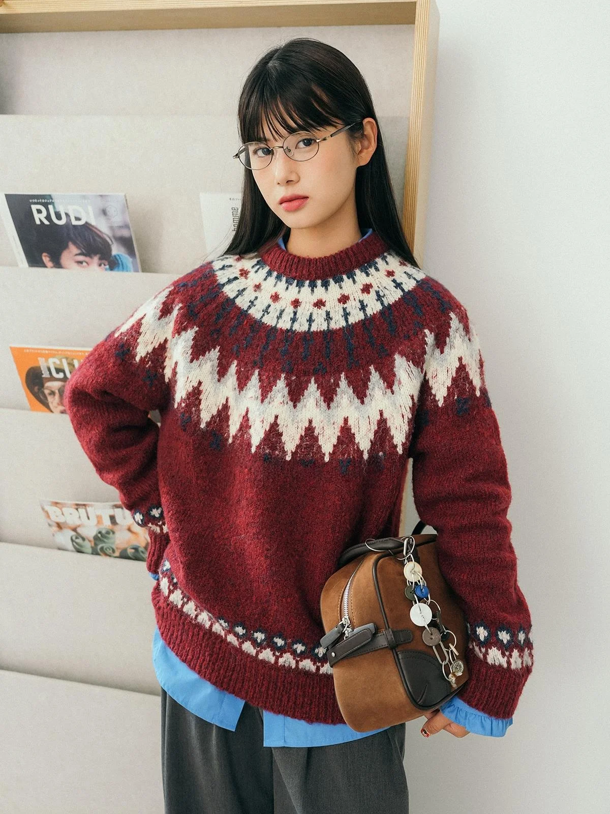 

Свободный вязаный свитер Cisas Island Sle, круглый пуловер, трикотаж, повседневный топ в скандинавском стиле в стиле ретро с цветочным узором