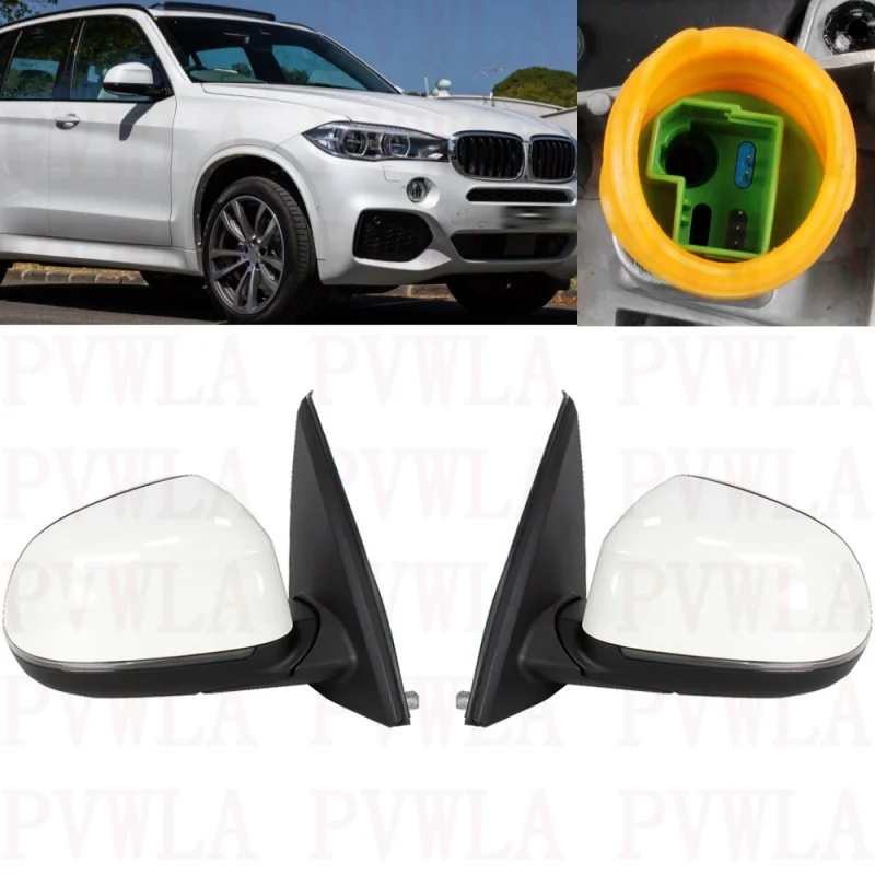 

Pair Left+Right 5 Pins White Painted Heated Power Adjust Blind Line Turn Lamp Leather Mirror For BMW X5 F15 2014 2015 2016 2017