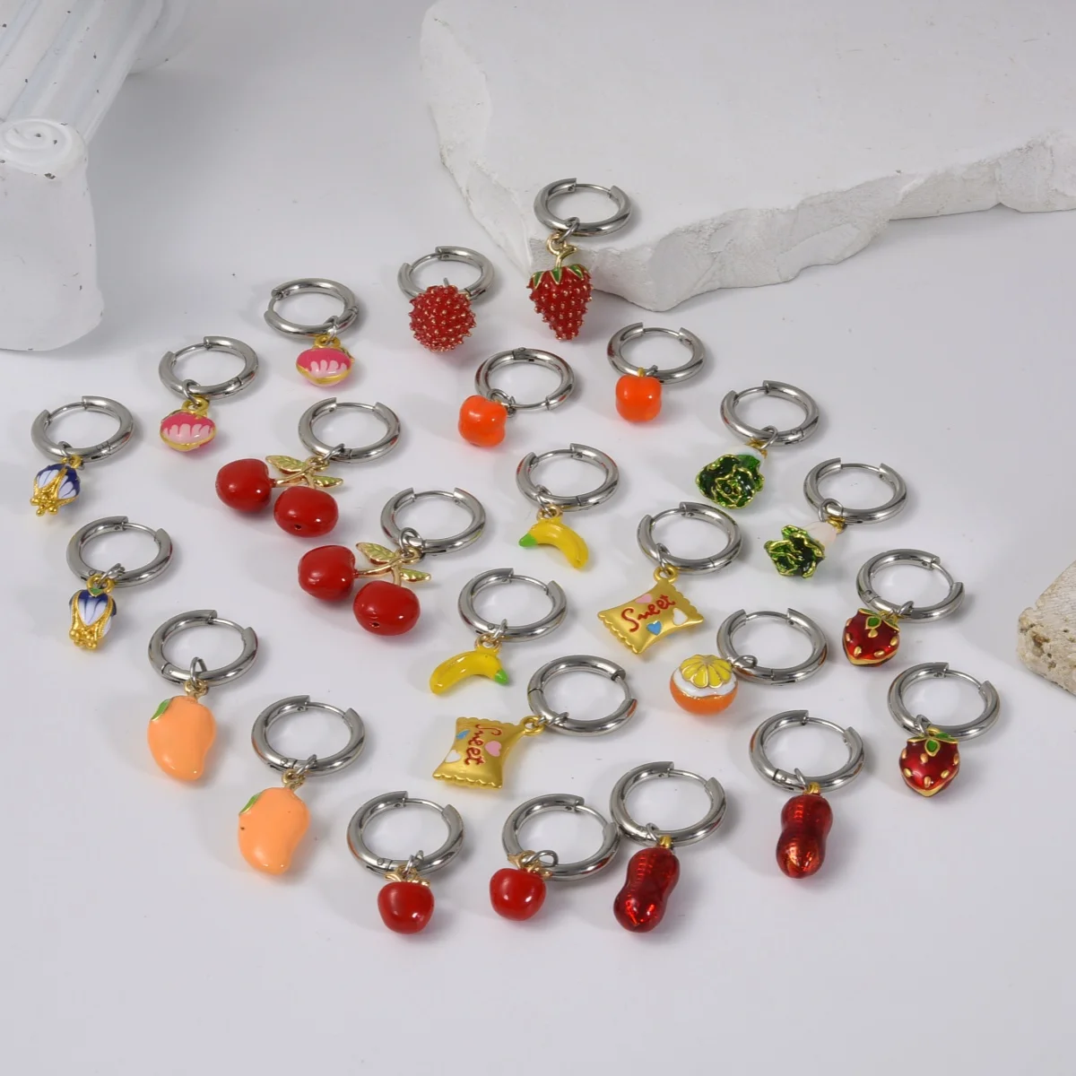 1 Pair Fruit Food Pepper Mushroom Peanut Cherry Banana Apple Strawberry Pendants Charms Hoop Earrings Women Girls Lovely Jewelry