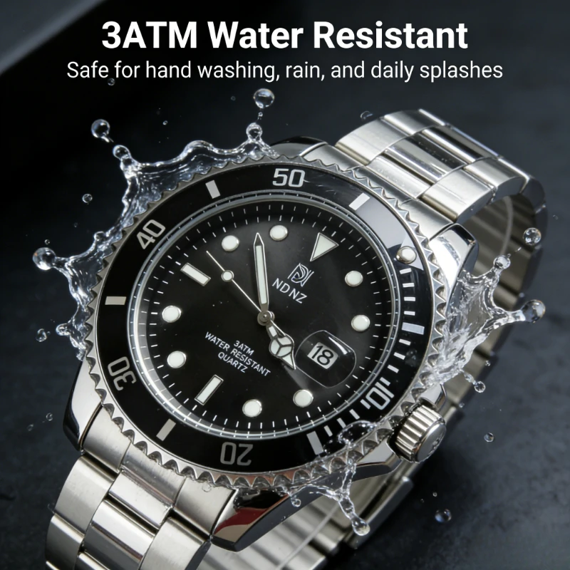 ndnzの新しい高級クォーツメンズ腕時計、防水ステンレススチールカジュアルウォッチ