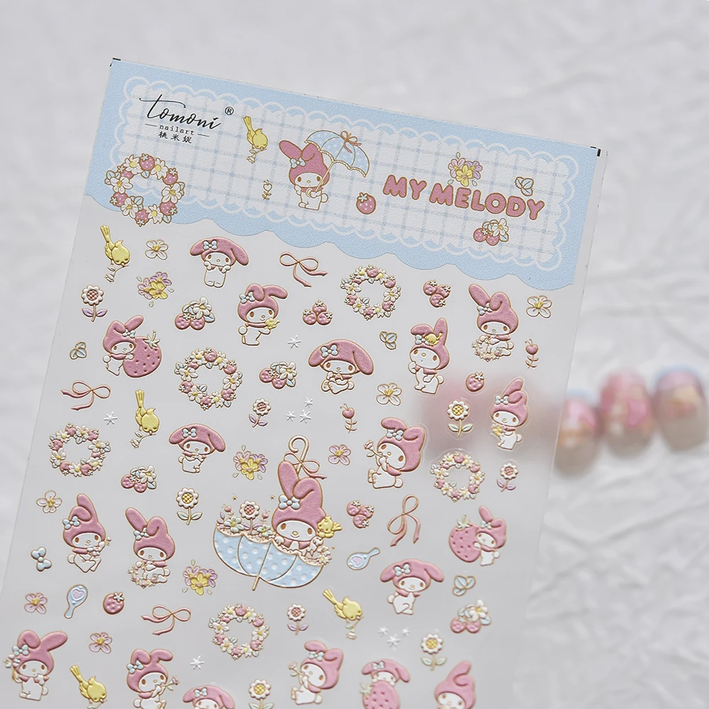 1PCS 5D Melody Hello Kitty Nail Stickers Sanrio Self-Adhesive Kawaii Nail Art Accessories Cinnamoroll Fashion Design Nail Parts
