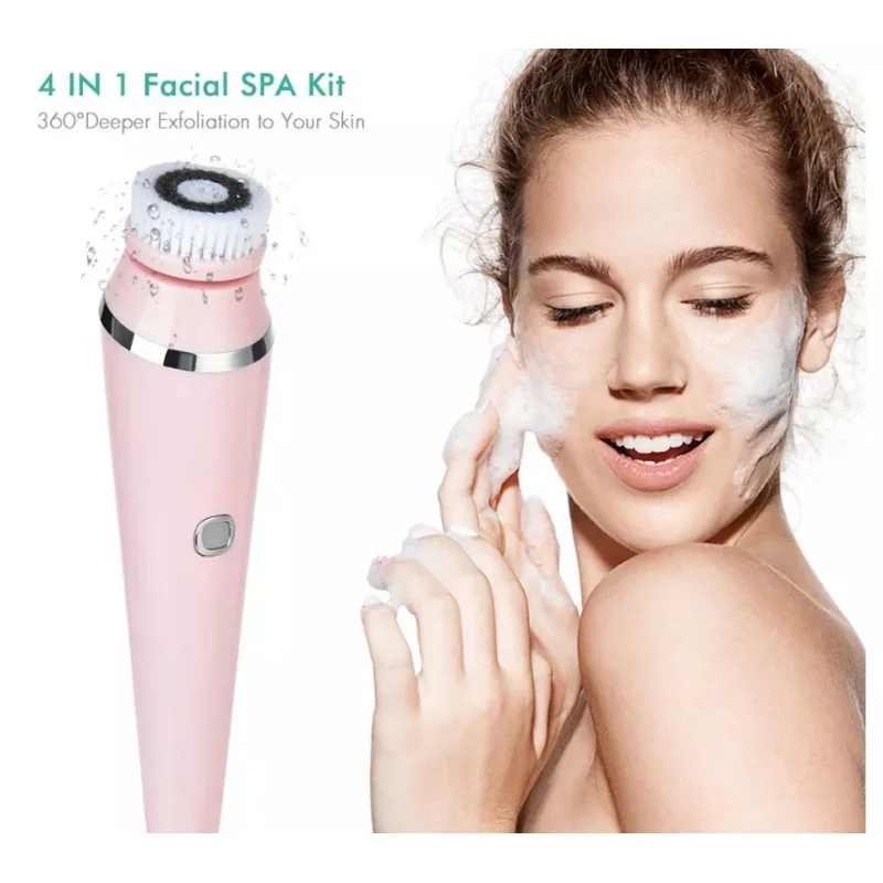 

Deep cleaning skin 4 in 1 Exfoliating Electric Silicone Scrub Pore Cleaner Vibrating Rechargeable Facial Cleansing Brush