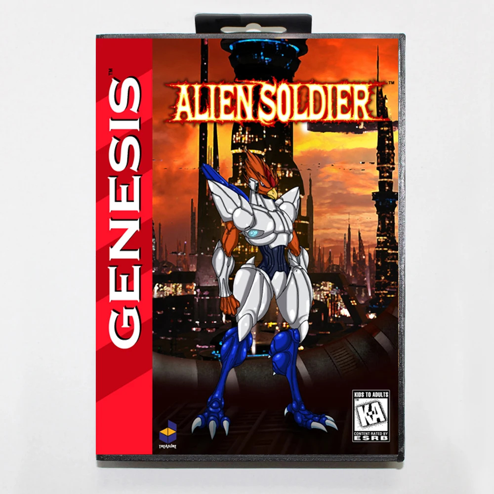 Alien Soldier MD Game Card with Custom US Box for 16 Bit Sega Megadrive Genesis Console