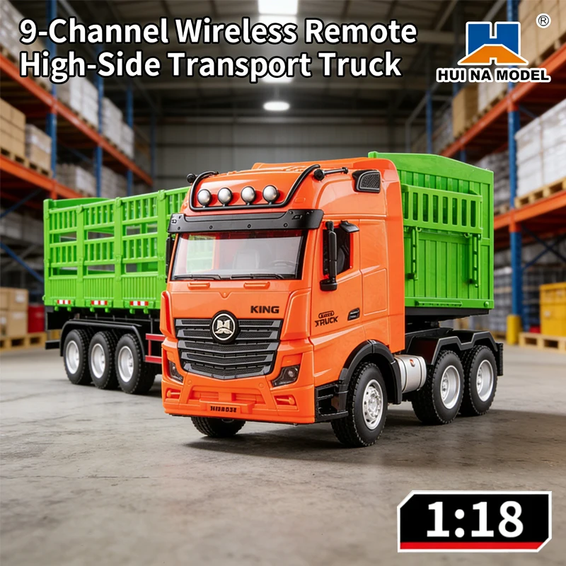 Huina RC Flat Truck Model 9CH 1:24 Alloy Engineer Vehicle 2.4G Remote Control Car Radio Controlled Trailer Toys for Boy Gifts ﻿