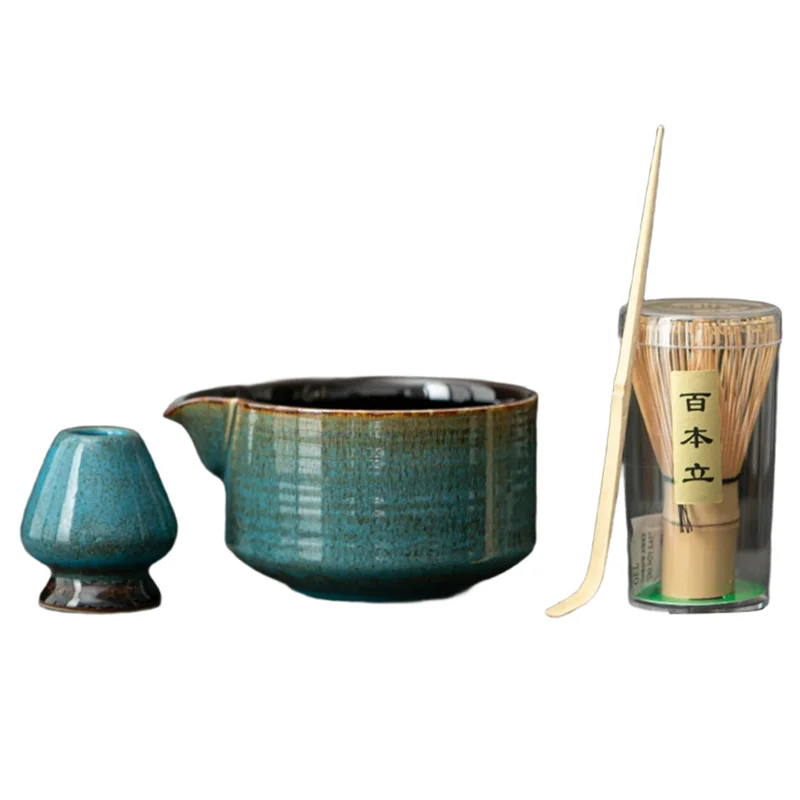 

T99C- With Pouring Spout Matcha Tea Bowl Set Ru Kiln Tea Whisk Tea Making Tools Matcha Tea Bowl Set