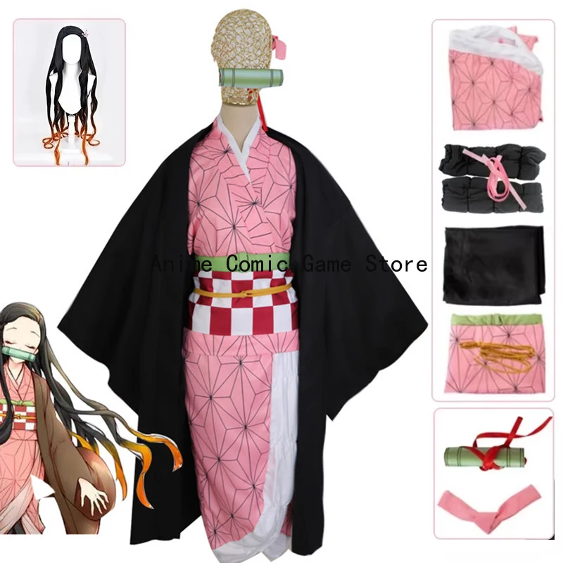 

В наличии Nezuko Kamado Косплей Костюм Парик Полный комплект Аниме Кимоно Униформа Хэллоуин Вечерние наряды для женщин и девочек