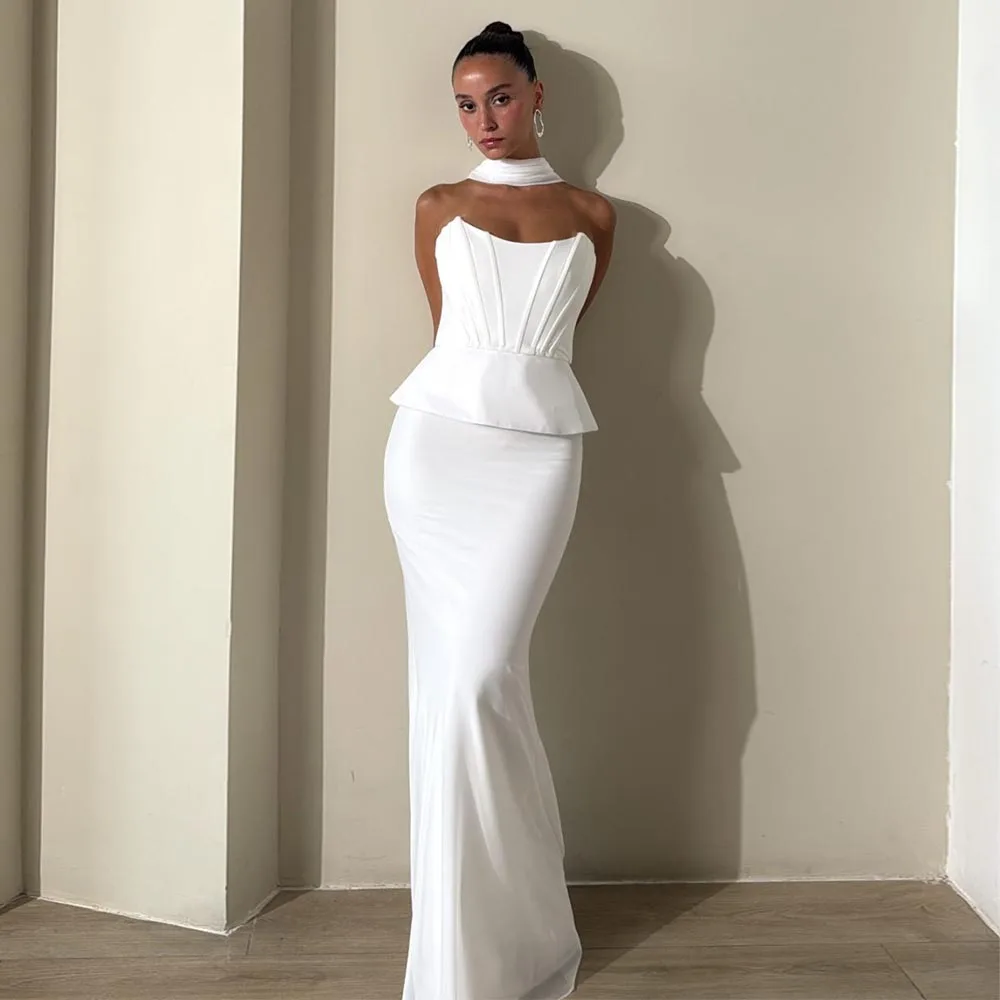 

Elegant Mermaid Evening Dress With Scarf Sleeveless White Evening Gowns for Women 2025