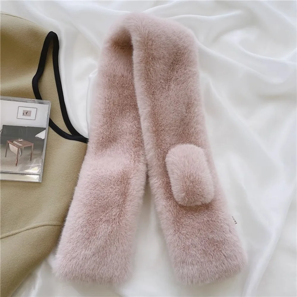 New Thick Scarf Solid Color Faux Rabbit Fur Warm Scarf Windproof Cross Neck Scarf Gift
