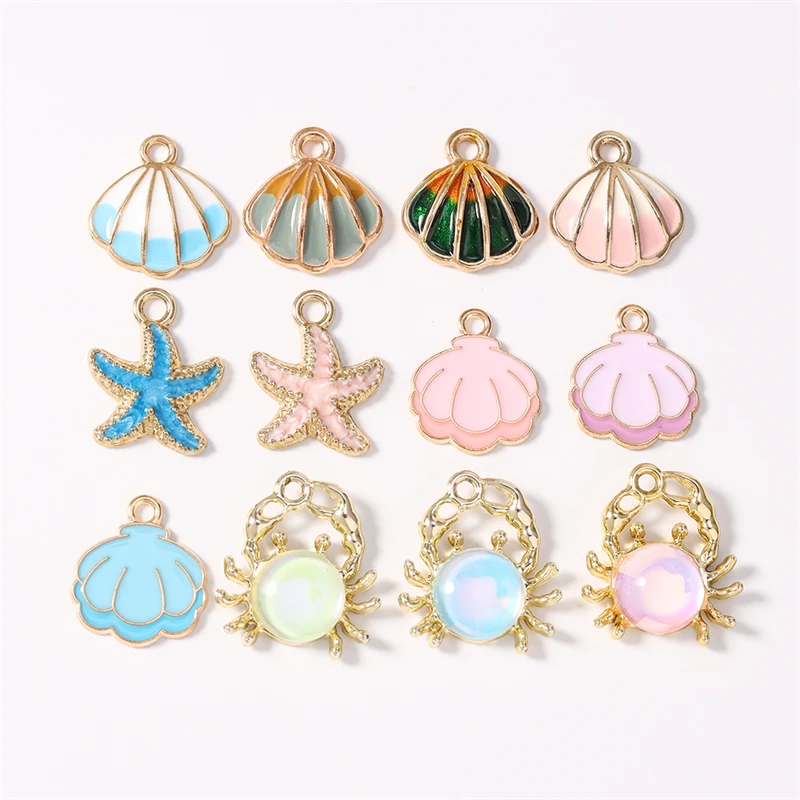Duarte 10Pcs/Lot Cute Metal Marine Life Starfish Shell Crab Charms Pendants for Jewelry Making Earrings Necklace DIY Craft Gift