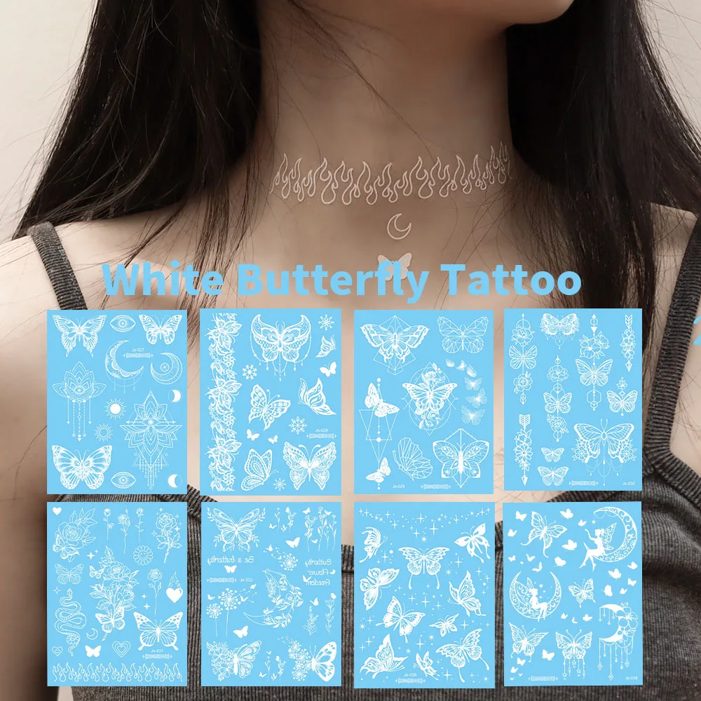 New White Temporary Tattoos Face Neck Fake Makeup Waterproof Tattoo Sticker Moon Star Lace Arm Hand Art Tatoo Wedding Women