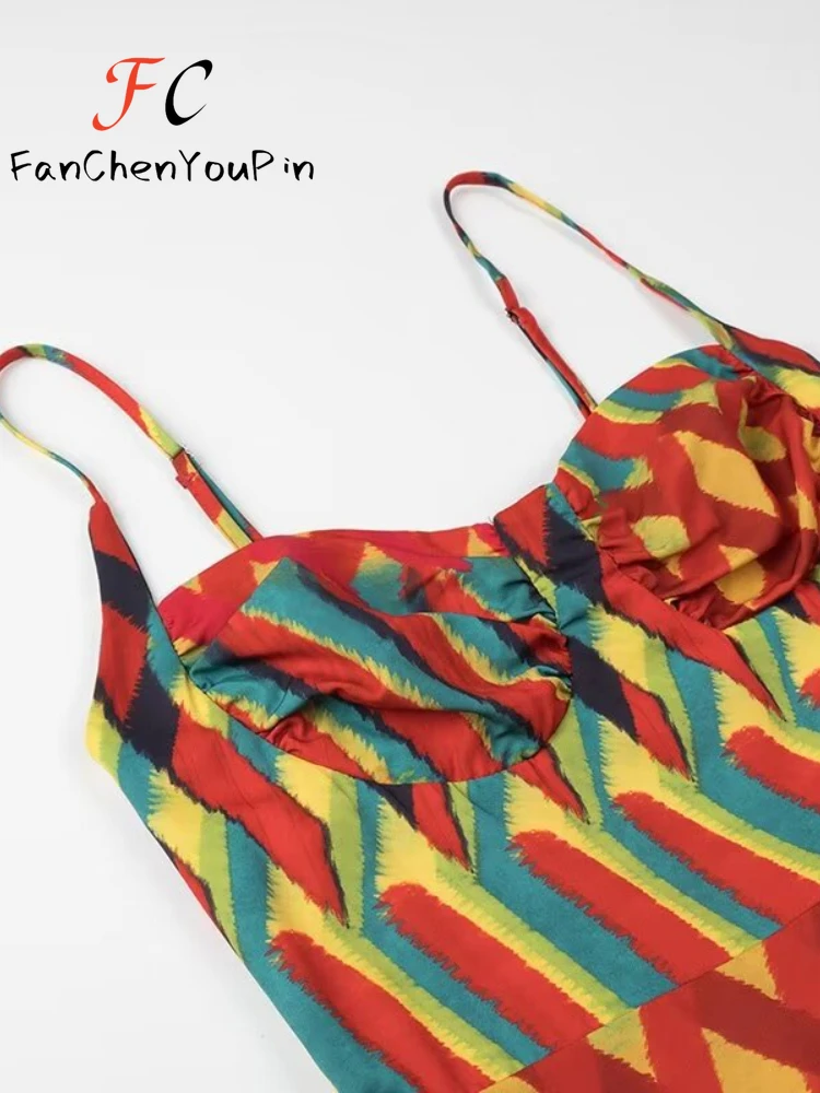 Vestido largo sin mangas con tirantes finos para mujer, maxifalda Sexy con estampado bohemio para vacaciones y playa, moda de verano, 2024