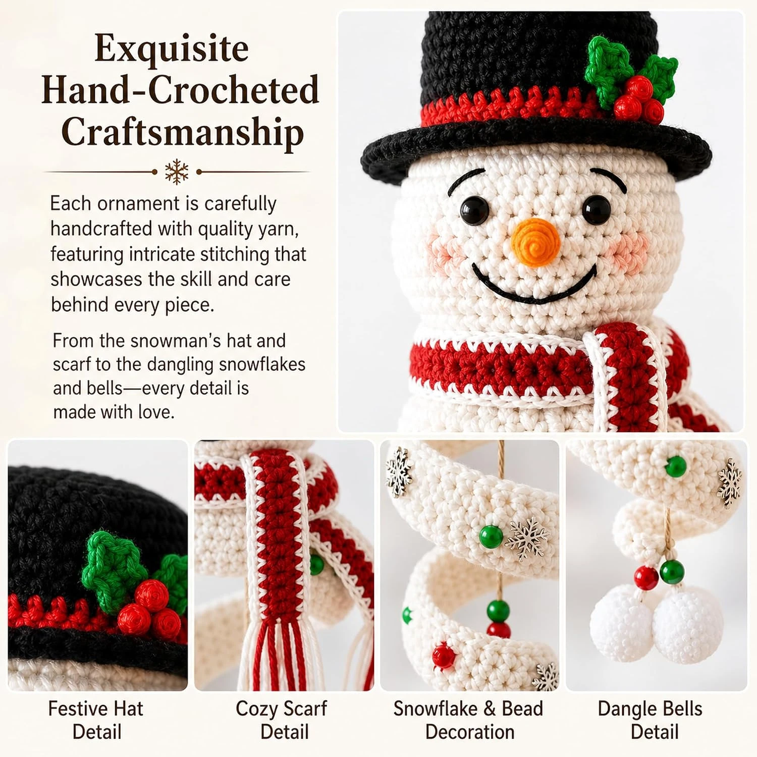 Crochet Snowman Spiral Ornament DIY Kit, Christmas Decoration | Christmas Tree Crochet Craft Kit, for Window Porch Wall