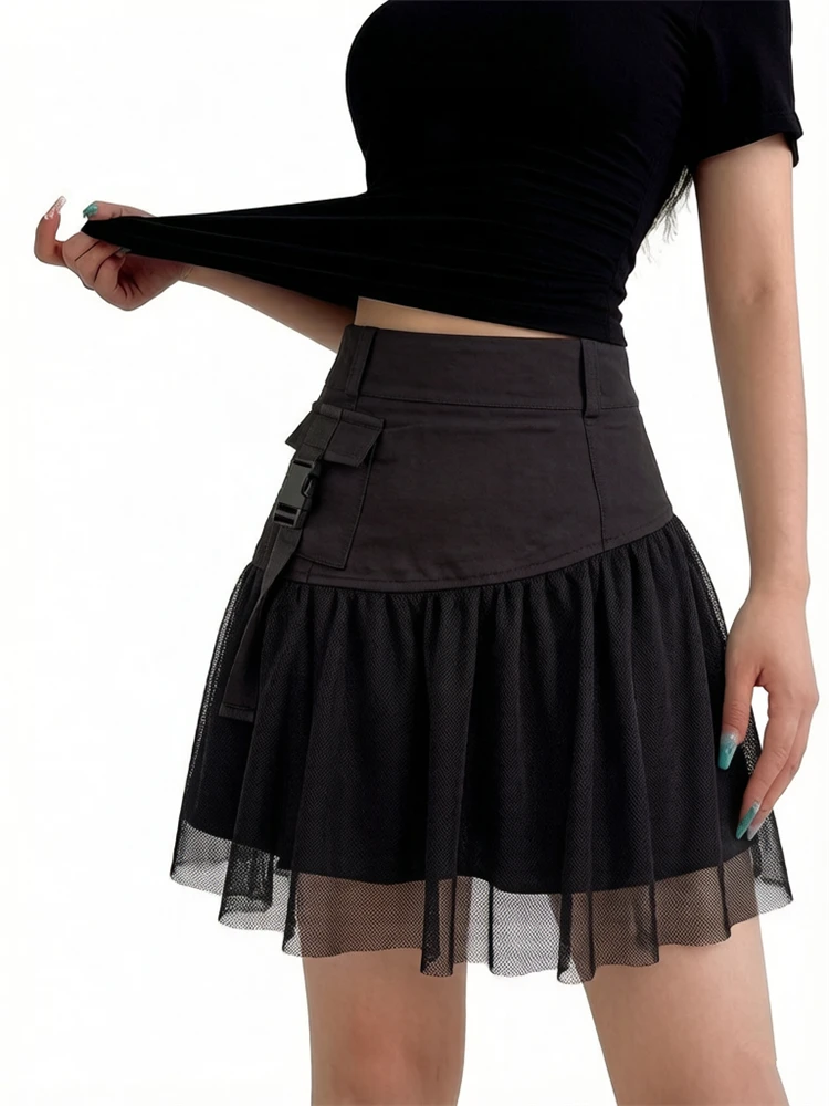 Punk Harajuku Ruffles Tassel Skirts Women Patchwork Lace Decoration Sexy Hottie Music Festival Midnight Summer Streetwear