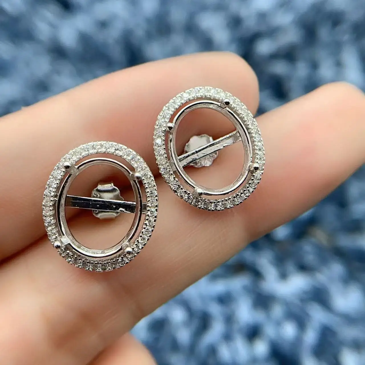 MeiBaPJ البطانة بيضاوي الشكل 3*4/4*6/5*7/6*8/7*9/8*10/9*11/10*12 مللي متر S925 الفضة النقية DIY بها بنفسك فارغة القرط المرأة حلية مجوهرات الزفاف