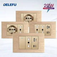 DELEFU oro Italia cable de aluminio USB TypeC enchufe de pared de carga rápida Schuko Tuya Wifi interruptor inteligente Sat TV Tel timbre cortina
