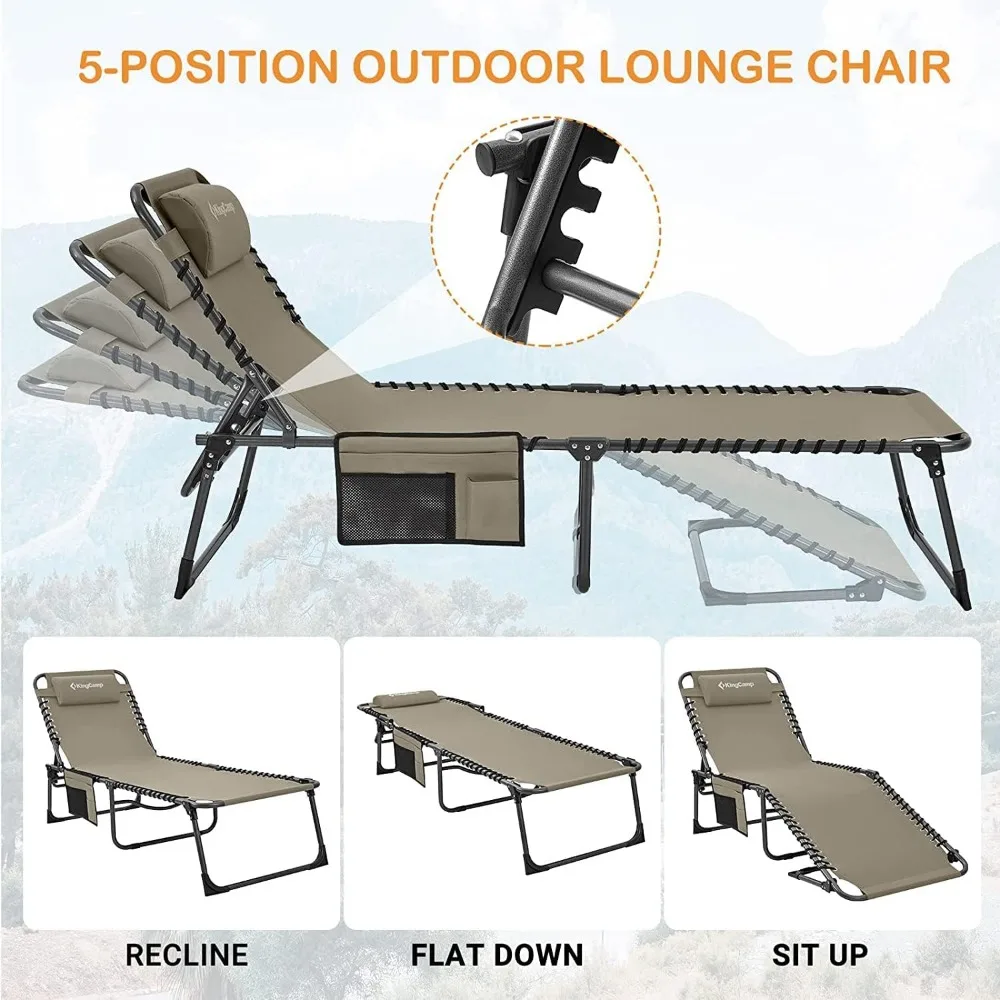 Chaise Lounge Outdoor 5 posisi kursi santai teras dapat disesuaikan, kursi Tanning lipat untuk rumput, pantai, berjemur