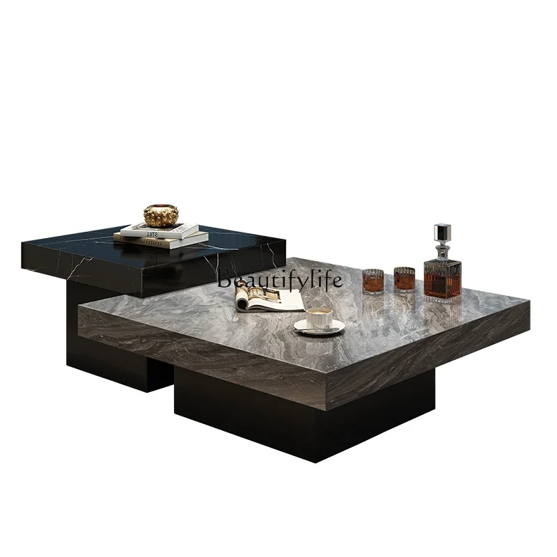 

1LModern simple rock slab coffee table household living room Italian light luxury rock slab size square high