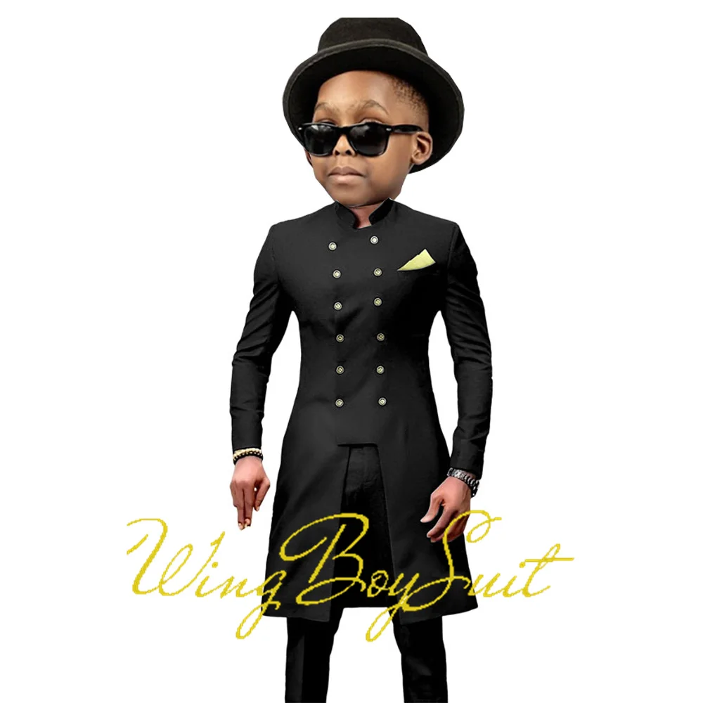 African Style Boys Suit 2 Piece Double Breasted Jacket Pants Long Formal Wedding Tuxedo 2-16 Years Kids Blazer