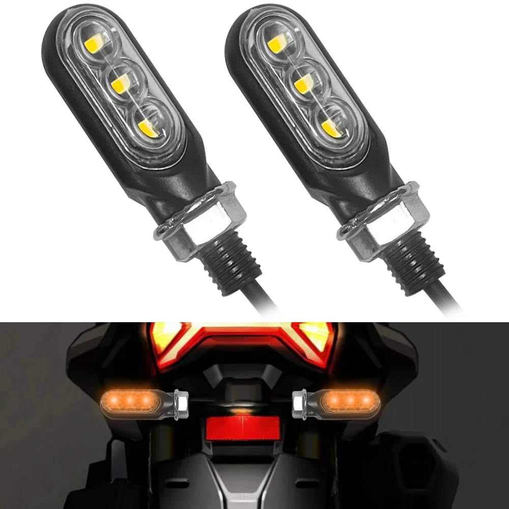 Mini Blinker Flashing Tail Lamps Yellow Lights 12V 3000K 1200LM Universal 3SMD LED M10 Screw Motorcycle Turn Signal Lights