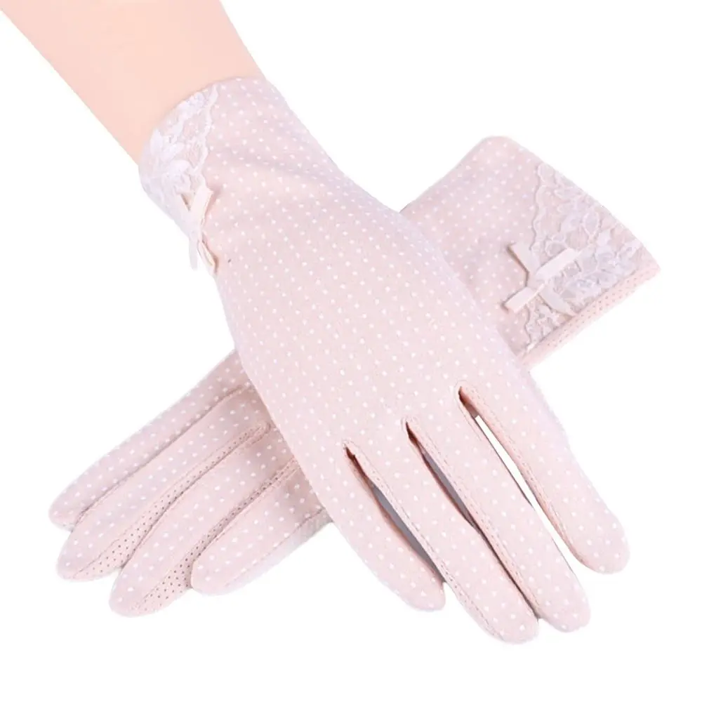 UV Protection Summer Sunscreen Gloves Touch Screen Breathable Sun Protection Gloves Slip Resistant Lace Anti-UV Mittens Running