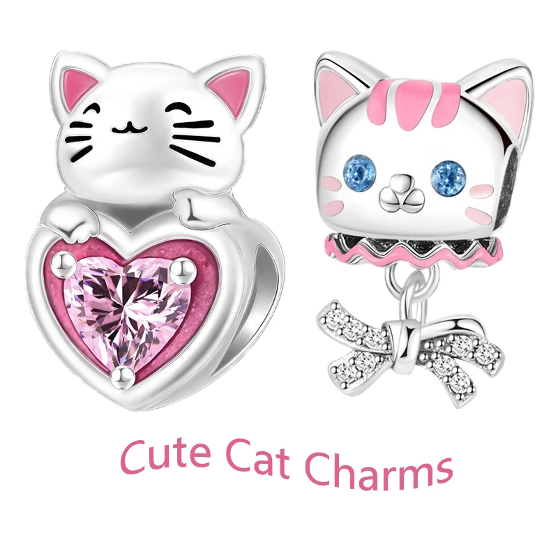 

Cute Silver Plated with Enamel Pet Cat Charm Bead Fit Pan Charms Bracelet DIY Women Fun Jewelry Gift 2025 Summer New Desgin