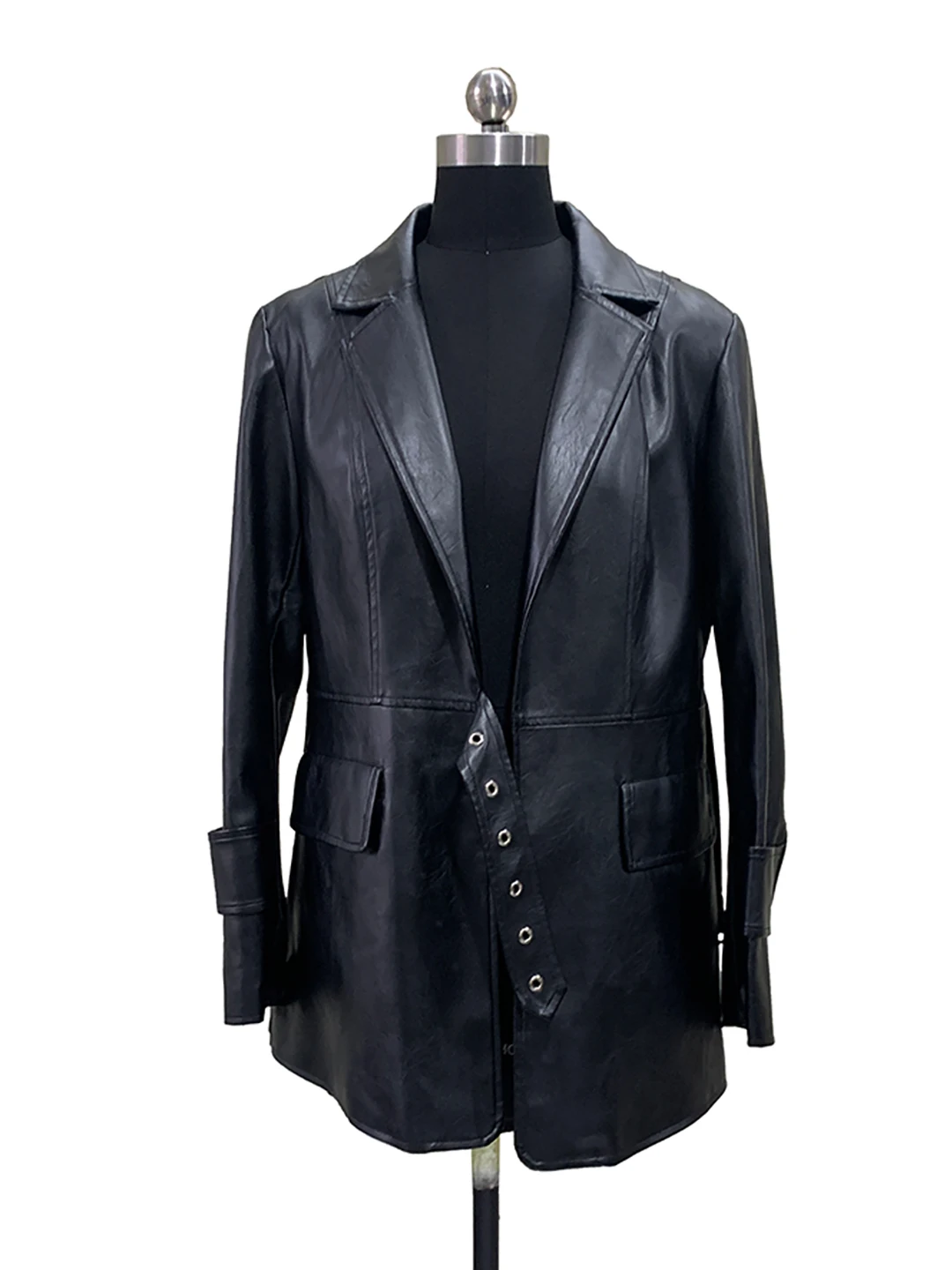 

Nerazzurri Women's Long Sleeve Black PU Leather Jacket Casual Waist-Cinching Slimming Suiting Style Fashionable Outerwear