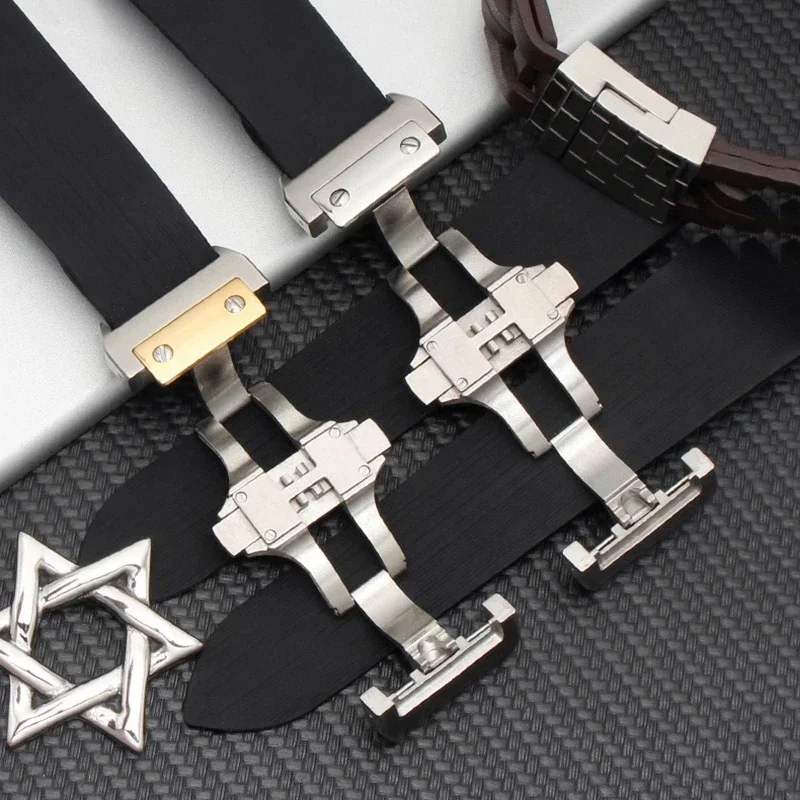 ساعة سيليكون مطاطية ناعمة ومقاومة للماء والعرق لكارتييه سانتوس 100 W2020007 للرجال أسود 25 ملم