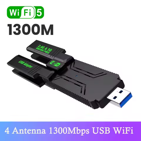 4 Antenna WiFi USB Adapter Dual Band 2.4G+5Ghz 1300Mbps Wi-Fi Dongle USB3.0 High-Speed Wireless Card Receiver For PC/Laptop Win