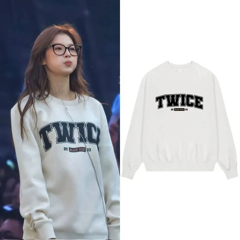 

Twice Letter Print Zipper Sweater Oversize Retro Y2k Couple Harajuku Elegant Large Full Women Funny Cute Girls Chic Hoodie