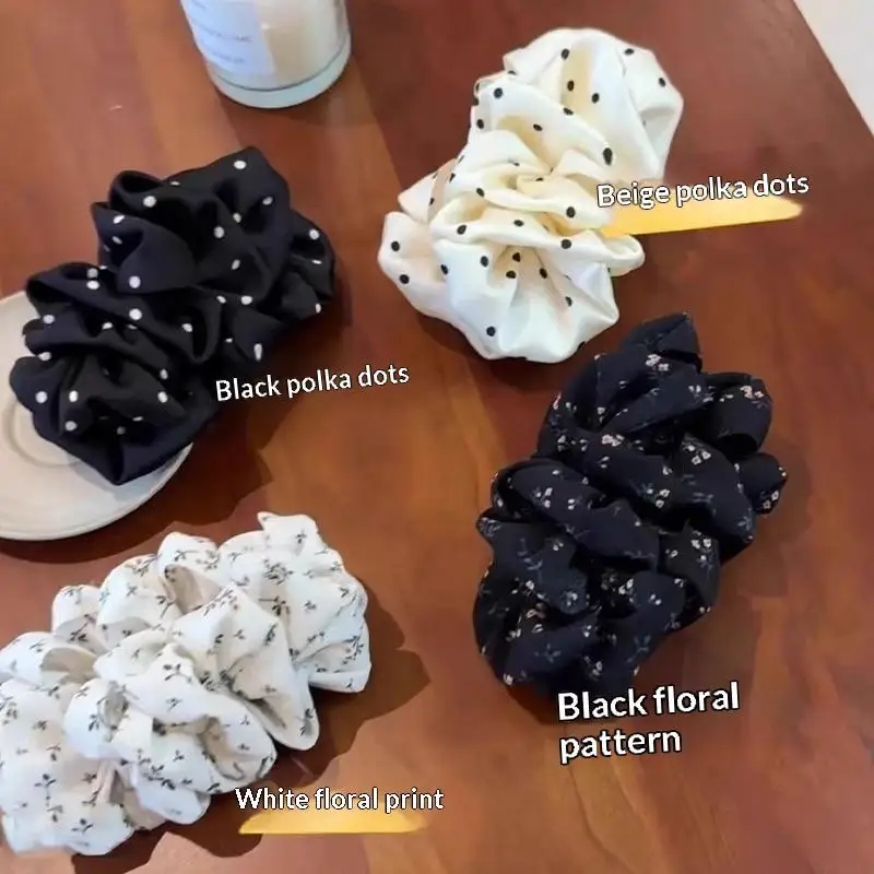 2 Stück gepunktete, plissierte Bananenklammern, niedliche Haarspangen im koreanischen Stil, Pferdeschwanzhalter, vertikale Klammer für Damen – Detail 3