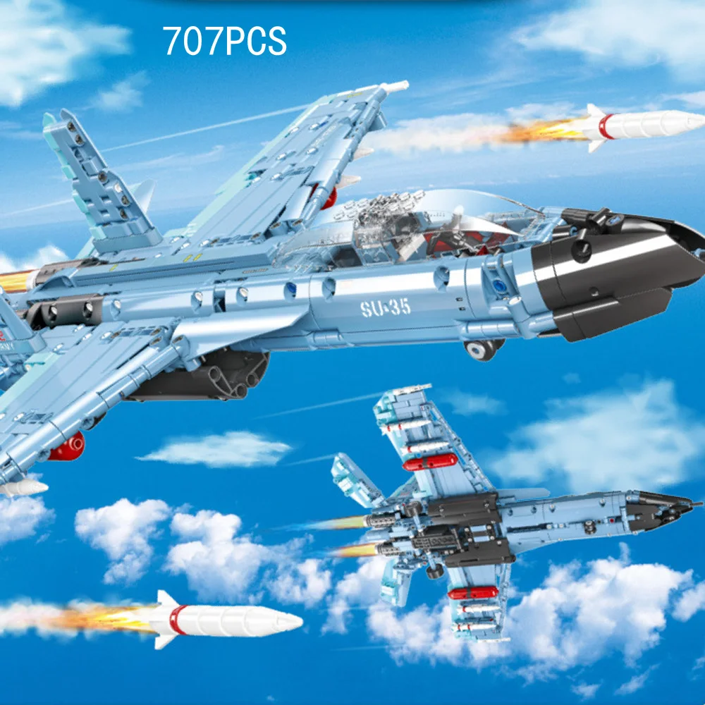 Soviet Union Sukhoi Su-35 Super Flanker E Fighter Modern Military Batisbrick Building Block Model Ww2 Plane Bricks Pull Back Toy